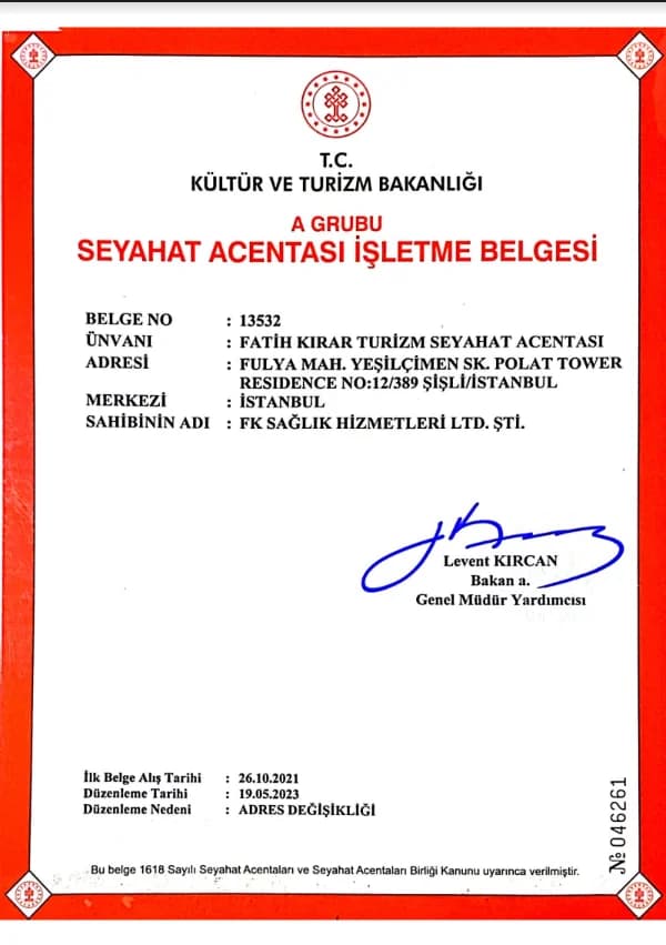 Seyahat acentası işletme belgesi